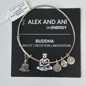Alex and Ani Buddha Charm Bangle Bracelet Rafaelean Silver Retired Tag & Card